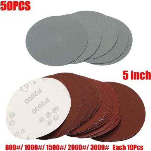 50Pcs 5" Flocking Sandpaper Sheet 120mm Brushed Sheet Self-adhesive Disc Air Grinding Polishing Sandpaper Back Flocking Sheet