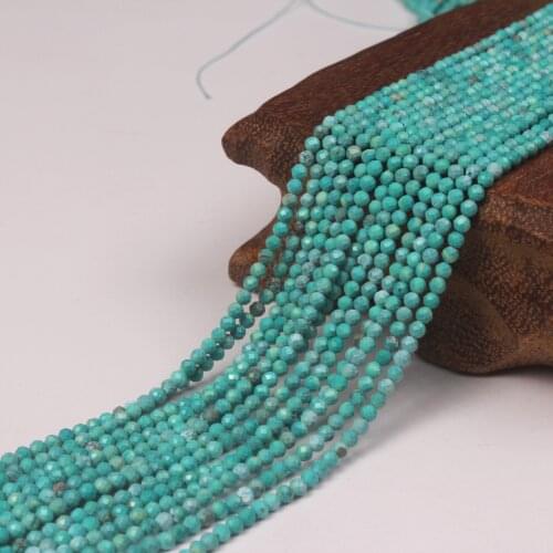 2mm 3mm Natural Green Turquoise Faceted Gemstone Round Fine Beads Accessories for Necklace Bracelet Earring DIY Jewelry Making