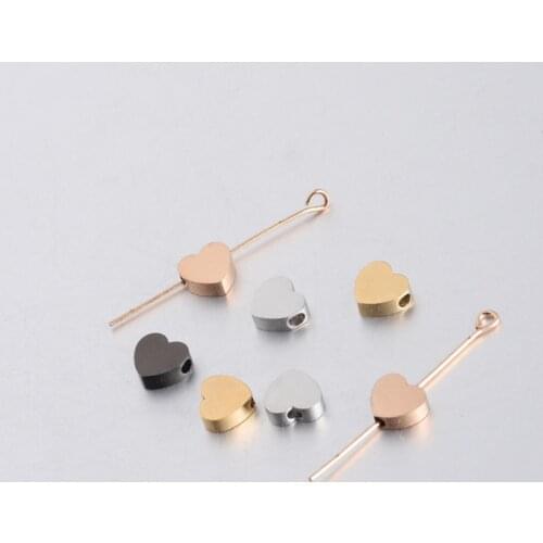 Fnixtar 20Pcs/Lot 1.8mm Hole Mirror Polished Stainless Steel Heart Charm Beads Horizontal Vertical Hole Charms For DIY Necklace