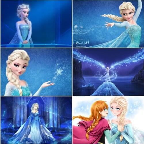 Canvas Painting Poster print Disney Cartoon Movie Anna Elsa Disney Princess Frozen Print Nursery Wall Art for Living Room Decor