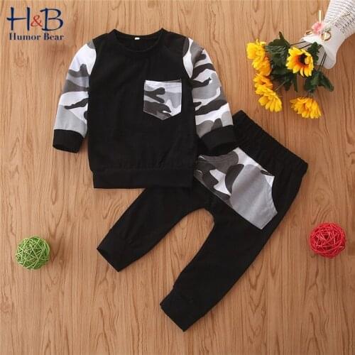 Humor Bear Spring And Autumn New Fashion Boys Sports Suit Long-Sleeved Sweater + Camouflage Pants Suit Casual