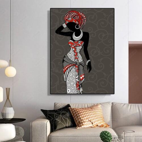 African Black Woman Dancing Canvas Painting Wall Art Pictures Posters and Prints for Living Room House Home Decor Cuadros