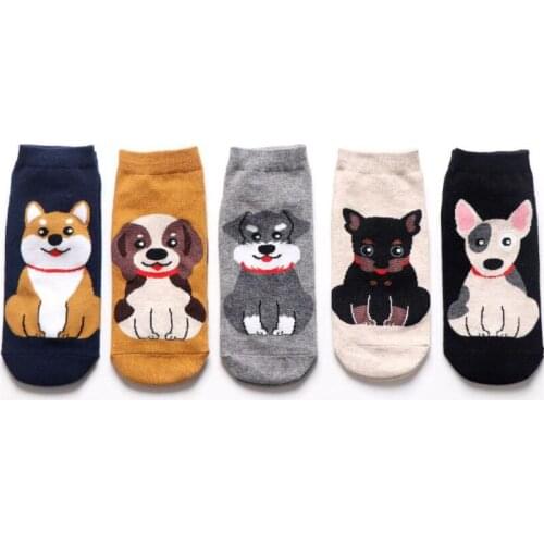 Korean fashion cartoon dog boat socks spring, summer, autumn and winter ladies cotton socks breathable trendy socks