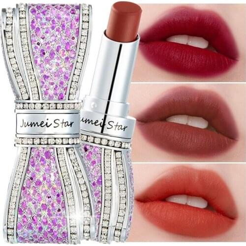 Cosmetic Lipstick Matte Matte Bow Diamond Color Lock Not Dry Not Fade Lip Retouch Makeup Nonstick cup Retouch Lipstick
