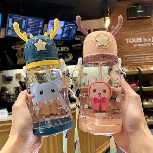1Pcs 600ml Pipette water cup large capacity portable outdoor kettle student sports cute kawaii kids water bottle straw