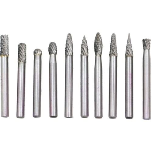 HOT-10 Sets of Double-Cut Solid Carbide Rotary Milling Cutters with 6 mm Shank for Mold Grinder Drill Bits