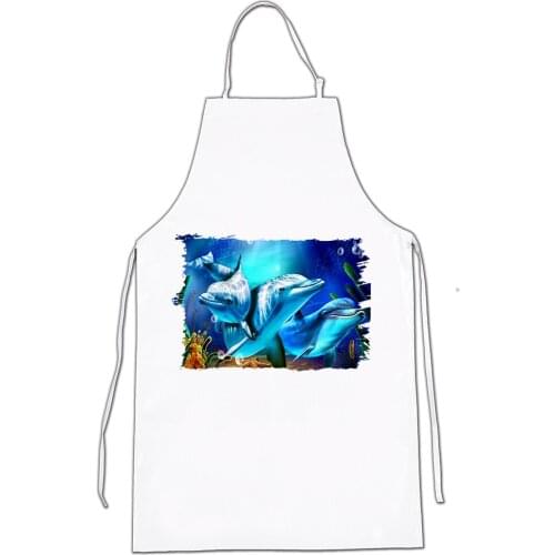 MERCHANDMANIA dolphin apron under the sea home kitchen cooking white polyester fiber custom offer
