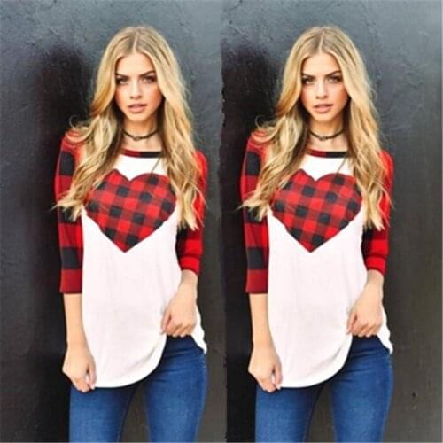 2020 Foreign Trade New Simple Sweet Beauty Womens Clothing Fashion Casual Plaid Print Seven-point Sleeve Stitching T-shirt