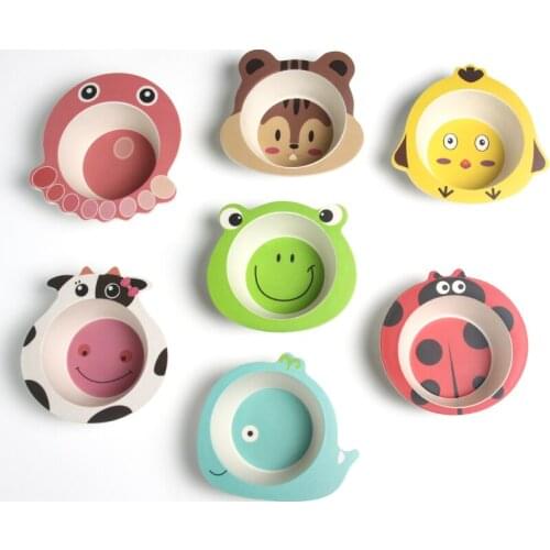 Natural Bamboo Fiber Baby Bowls Cartoon Children Feeding Plate Infant Toddler Fruit Snack Dishes Cute Kids Tableware