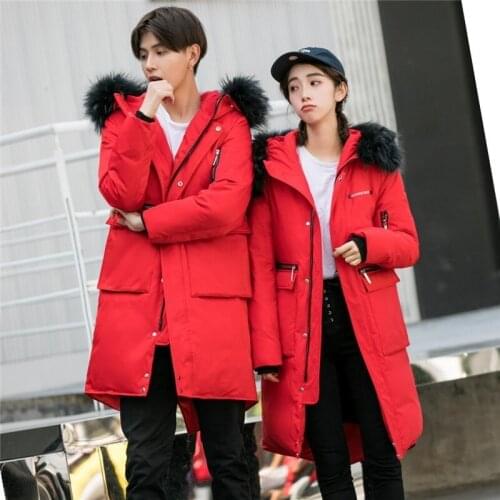 Fashion Mens Winter Mid Long Coat Printed Fur Collar Hoody Warm Parka Padded Overcoat Plus Size 5XL Unisex Oversized Down Jacket