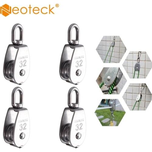 Neoteck 4 pcs M32 Stainless Steel Single Wheel Swivel Lifting Rope Pulley Block 200kg for M32