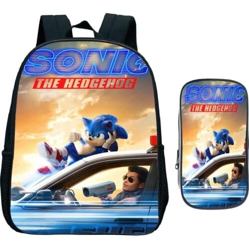 New Child Sonic Backpack Kindergarten Bookbag Toddler Cartoon School Bag Children Start School Gift(2pcs Set/Rucksack+Pen Bag)
