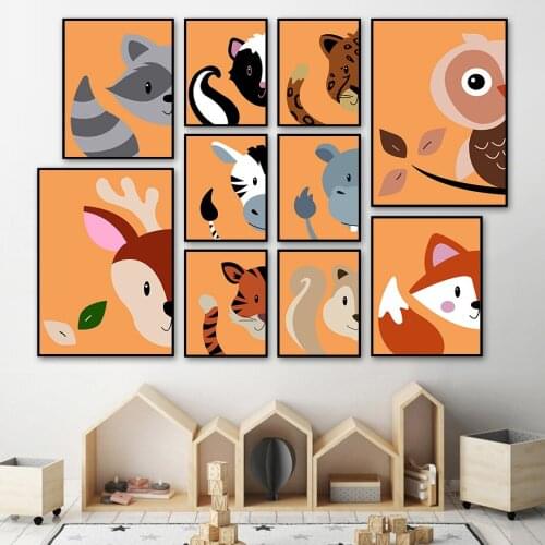 Nordic Posters Fox Deer Tiger Lion Monkey Animal Pictures Print Baby Nursery Wall Kids Wall Art Canvas Painting Home Room Decor