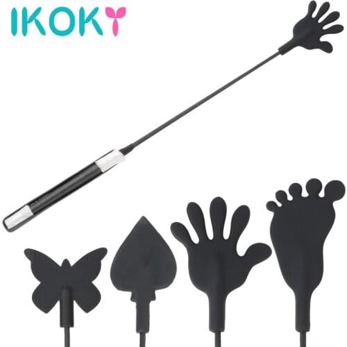 IKOKY Flirting Slave SM 55cm PU Leather Long Handle Spanking Paddle Black Long Whip Adult Games
