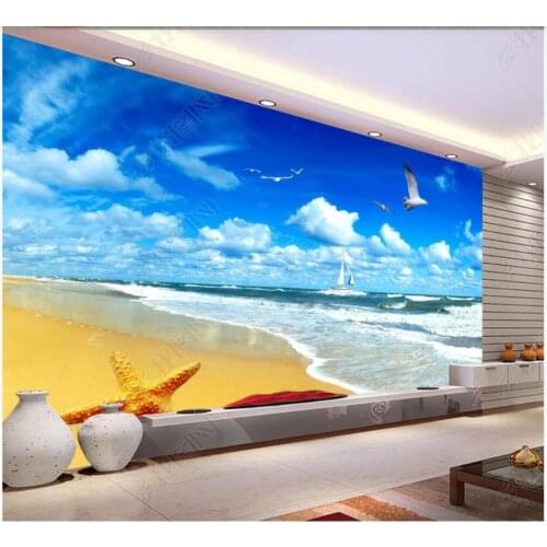 Custom photo wallpaper for walls 3d mural Mediterranean Sea scenery blue sky white clouds decorative painting TV background wall