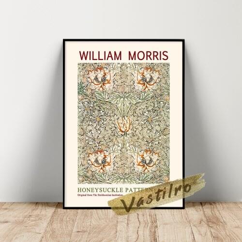 William Morris Exhibition Poster, Morris Honeysuckle Pattern Wall Painting, Vintage Flower Leaf Prints, Plant Patten Wall Art