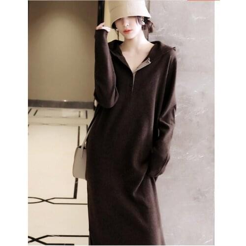 Simple can wear the ruthless good-looking! One on one with fashionable all wool knitting thread Hooded Dress