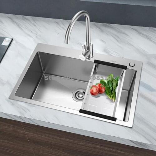 304 Stainless Steel Sink Single Tank Kitchen Sink Manual Large Single Tank Thickened Vegetable Sink