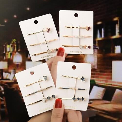 3pcs/Set Heart shape Star Hairpin Pearls Hair Clips For Women Girls Sweet Headwear Elegant Barrette Hair Accessories