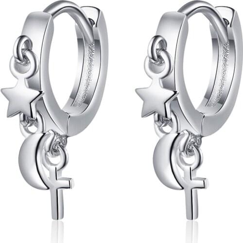 SHQIYAYI Fashion Cubic Zircon Star And Cross Silver Drop Earrings Good Quality Hoop Earrings For Women Girls Korean Jewelry 580
