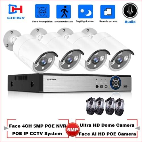 H.265 4CH 5MP POE CCTV Security Cameras System NVR Kit 4PCS 5MP HD IP Camera Outdoor Waterproof CCTV Video Surveillance Set