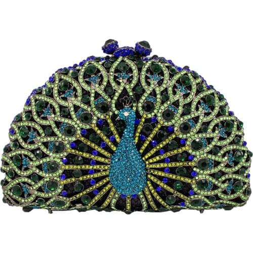 Rhinestone Clutch Party Bag Women The peacock Wedding Bag Party Bag Party bag Crystal jaw-dropping color handbag
