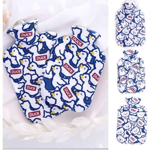 Hot Water Bottle Bag PVC Cozy Blue Cover Winter Warm Heat Reusable Hand Warmer Cute Penguin Portable Stress Pain Relief Therapy