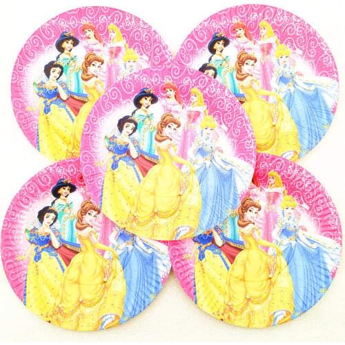New Sale 10pcs/lot Disney Six Princess 7inch Paper Plates Plates Girl Birthday Party Family Party Cartoon Round Plate Supply