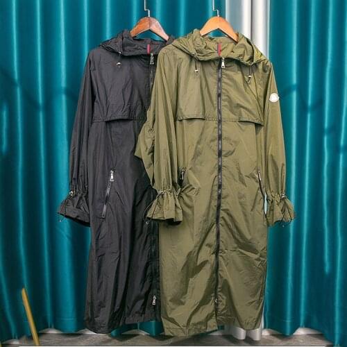 Summer New Trench Coat Lady Sunscreen Clothing Hooded Long Sleeve Parka Loose Jacket Casual All-match Women Coat Black Green 217
