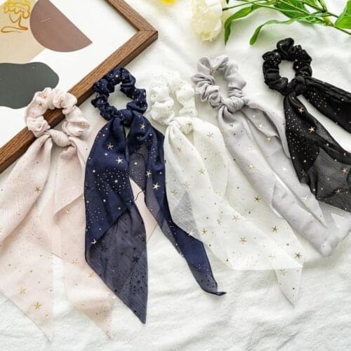 Spring and summer chiffon star ponytail streamer large intestine circle Europe and America do not hurt hair womens hair circle