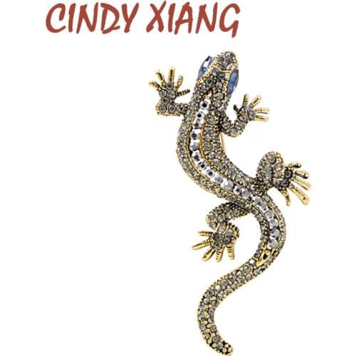 CINDY XIANG 2 Colors Available Rhinestone Lizard Brooches Vintage Animal Brooch Pin Full Rhinestone Inlay Suit Accessories Gift