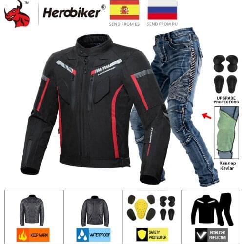 HEROBIKER Waterproof Motorcycle Jacket Man Racing Suit Wearable Motorcycle Jacket+Motorcycle Pants Moto Set With EVA Protection