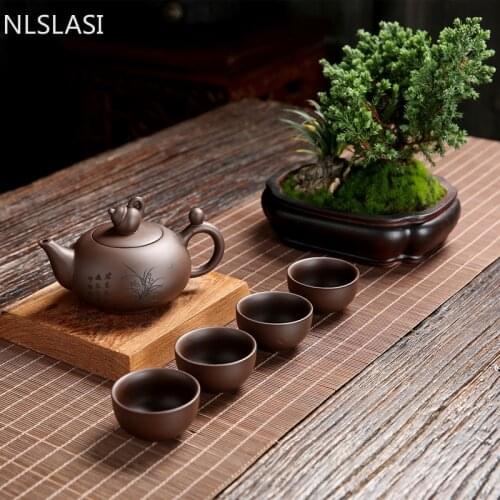 Yixing Zisha Tea Set 5pcs Handmade Tea Set Chinese Xi Shi Porcelain Tea Sets Ceramic One pot and four cups