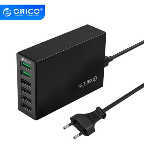 ORICO QC2.0 Fast Charging 6 Ports Desktop Charger Mobile Phone USB Adapter for Samsung Huawei Xiaomi LG iPhone EU/US/UK/AU Plug