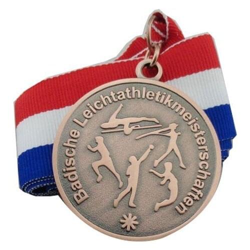 Factory custom antique gold Medals with ribbons low price Customized High jump sports medals cheap Long jump medal