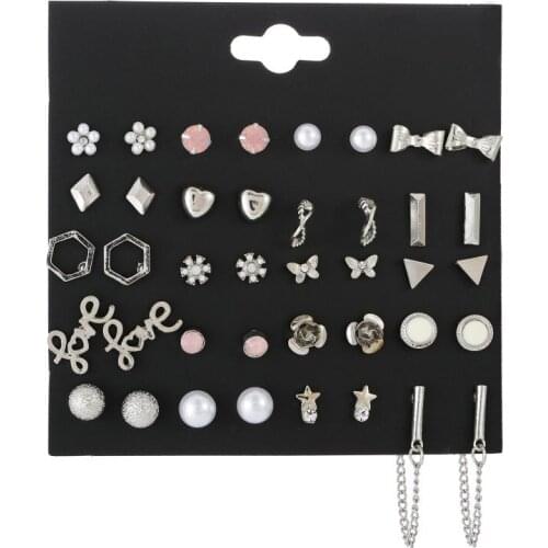 20Pairs/Pack Elegant Sinmulated-pearl Stud Earrings For Women Classic Crystal Flower Mixed Earrings Set Brincos Ear