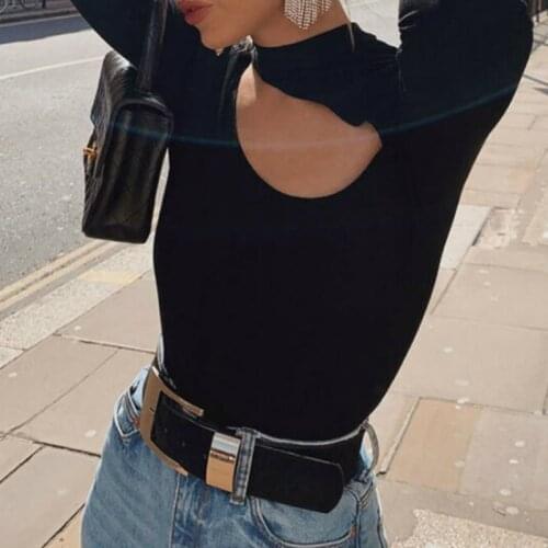 Musuos Women Sexy Club Streetwear Romper Clothes Set Long sleeve Hollow Black Bodysuits Jumpsuits Stretch Overall Clothes Set