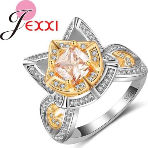 Romantic Yellow & White Flowers Design Finger Rings with AAA+ CZ Crystal for Women 925 Sterling Silver Wedding Jewelry