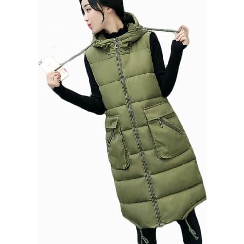 2018 new arrival women autumn winter jacket vest mid-length hooded warm ladies parka cotton wadding female slim waistcoat ZL575