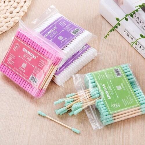 100pcs/Pack Double Head Cotton Swab Nose Ears Cleaning Health Care Tools Women Makeup Cotton Buds Tip Wood Sticks
