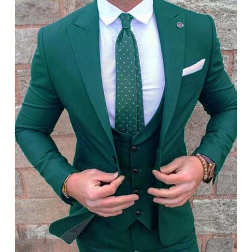 2019 New Mens Green Wedding Prom Suit Slim Fit Men Business Groom Suits Party Dinner Tuxedo 3 Pieces Suit Jacket Vest Pants