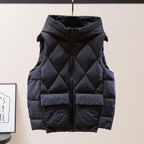 2021 New Down Cotton Vest Women Winter Short Waistcoat Outerwear Sleeveless Jacket Coat Hooded Autumn Cotton Vest Female