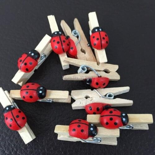 50pcs/lot 1" Wooden Ladybirds Ladybugs Pegs Clothespins Paperclips For Scrapbooiking Baby Shower Wood Crafts Wedding
