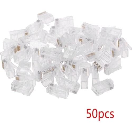 50 Pcs/Pack Stranded 10P10C Network Cable Connector RJ48 Crystal Plug Modular