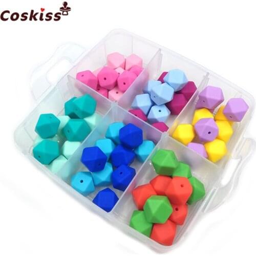 DIY Nursing Jewelry Combination Package 60pcs Mixed Color 0.67"(17mm) Geometric Hexagon Silicone Beads Baby Teether Toys Set