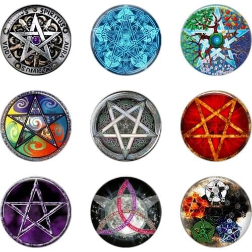 Hot sale 5pcs 16mm20mm25mm Occult Wiccan Pentagram Wicca Handmade Photo Glass Drop Style Cabochons Jewelry Accessories