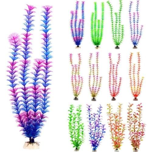 Aquarium Plastic Ceramic Ornament High Imitation Landscaping Artificial Water Grass Fish Tank Ornament For Home Purple Plants