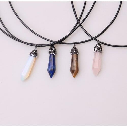 Ambrum Women Natural Stones Pendant Necklace,Handmade Crystal Jewelry,Tiger Eye,Strawberry Crystal Chokers,Nice Colored Stones