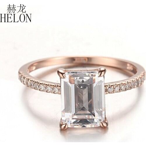HELON Cushion 8X6mm Moissanite Ring Solid 14K Rose Gold Lab Grown Diamond Women Engagement Wedding Ring Trendy Fine Jewelry Ring