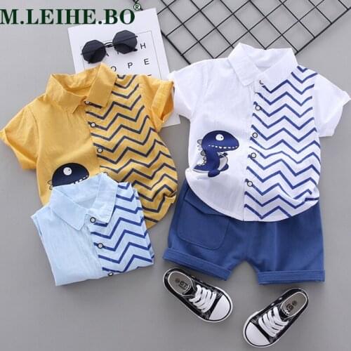 Baby Boys Dinosaur Printed Clothes Set Summer Short Sleeve Shirt Top+Pants 2Pcs Gentelman 1 2 3 4 5 Year Kids Clothing Outfit